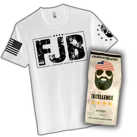 FJB (Powered by Beard Vet) Shirt & Coffee Combo - White